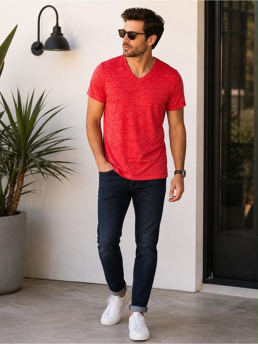 BKE Black Heathered Red V-Neck T-Shirt Size Small Soft Casual Short Sleeve
